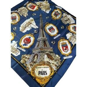 Vintage Paris Souvenir Scarf / Paris Landmarks & Eiffel Tower, Notre Dame.‎